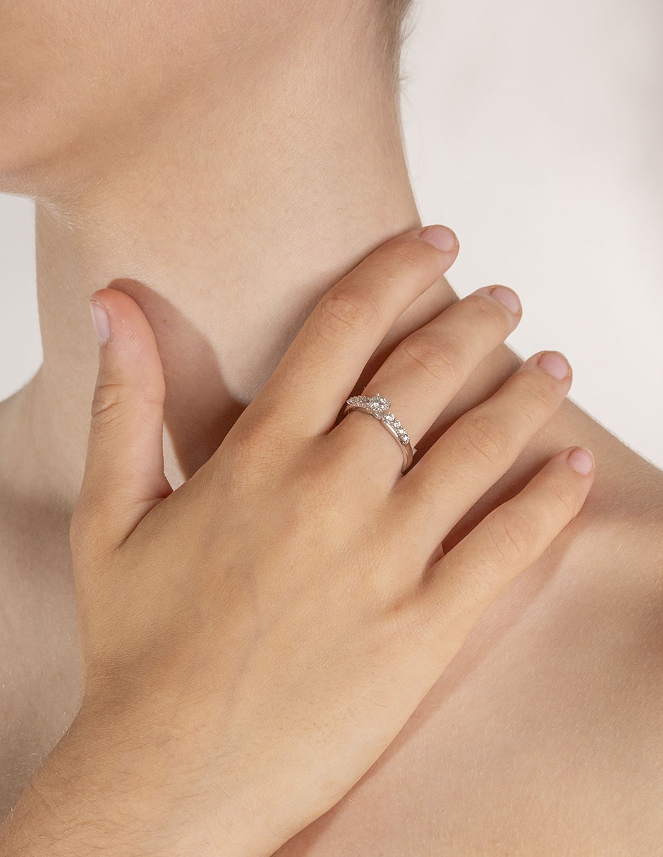 Anillo de compromiso de oro blanco 14 k diamante 3
