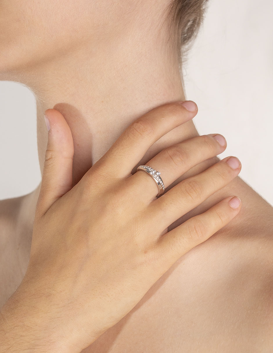 Anillo de compromiso de oro blanco 14 k diamante 3