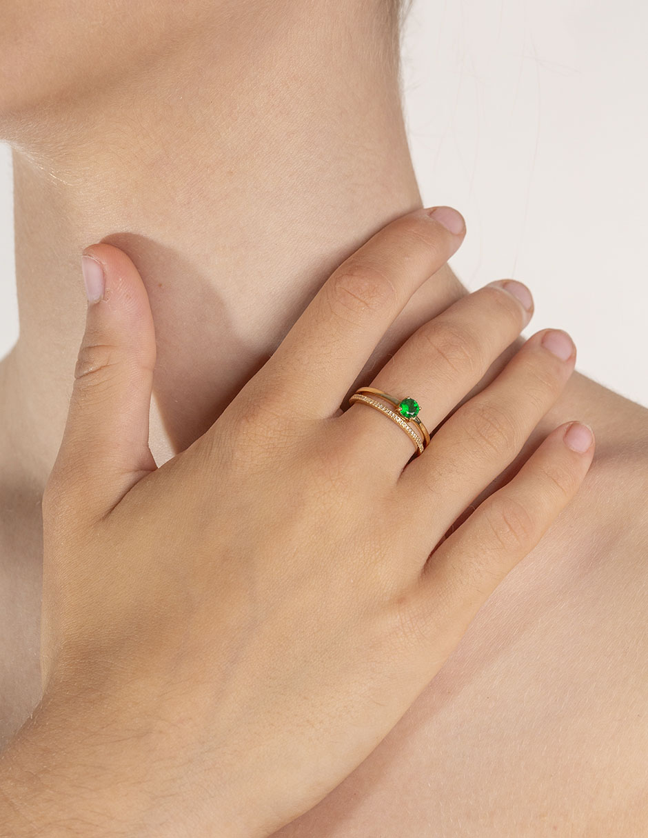 Anillo de compromiso de oro amarillo 14 k esmeralda 3