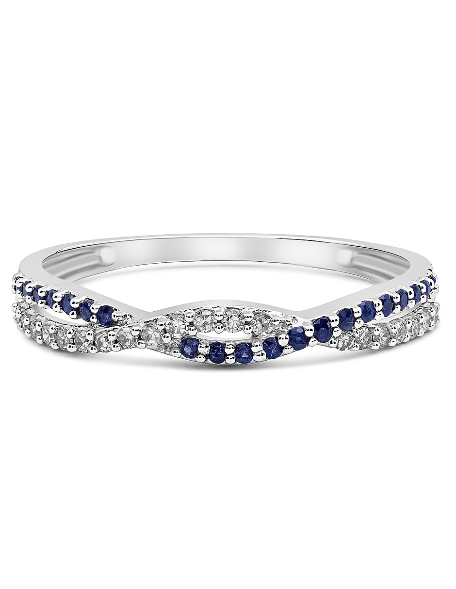 Anillo de compromiso de oro blanco 14 k zafiro