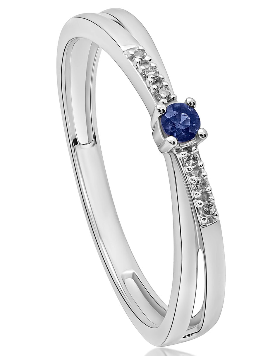 Anillo de compromiso de oro blanco 14 k zafiro 2