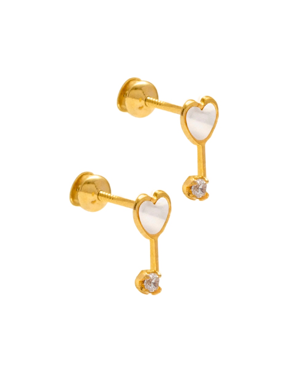 Broqueles de corazón Dama de oro con acabado brillante zirconia