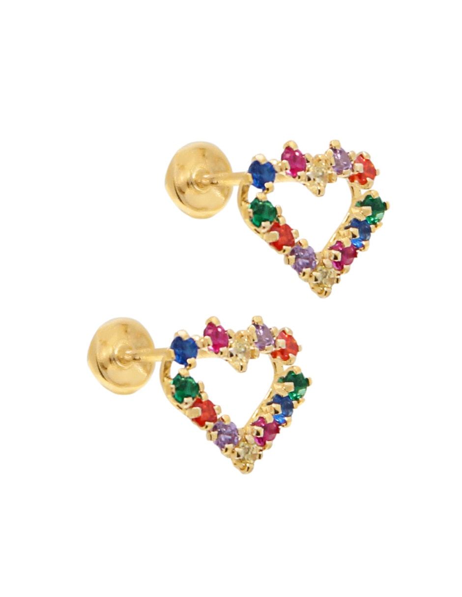 Broqueles de corazón Dama de oro con acabado brillante zirconia