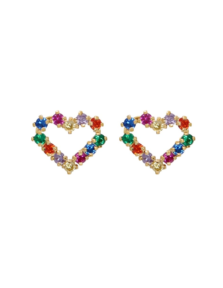 Broqueles de corazón Dama de oro con acabado brillante zirconia 1