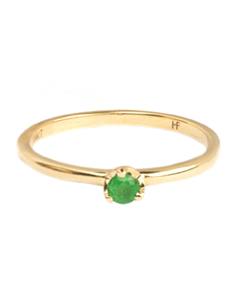 Anillo de corona Acuario 14 k de oro amarillo esmeralda brillante