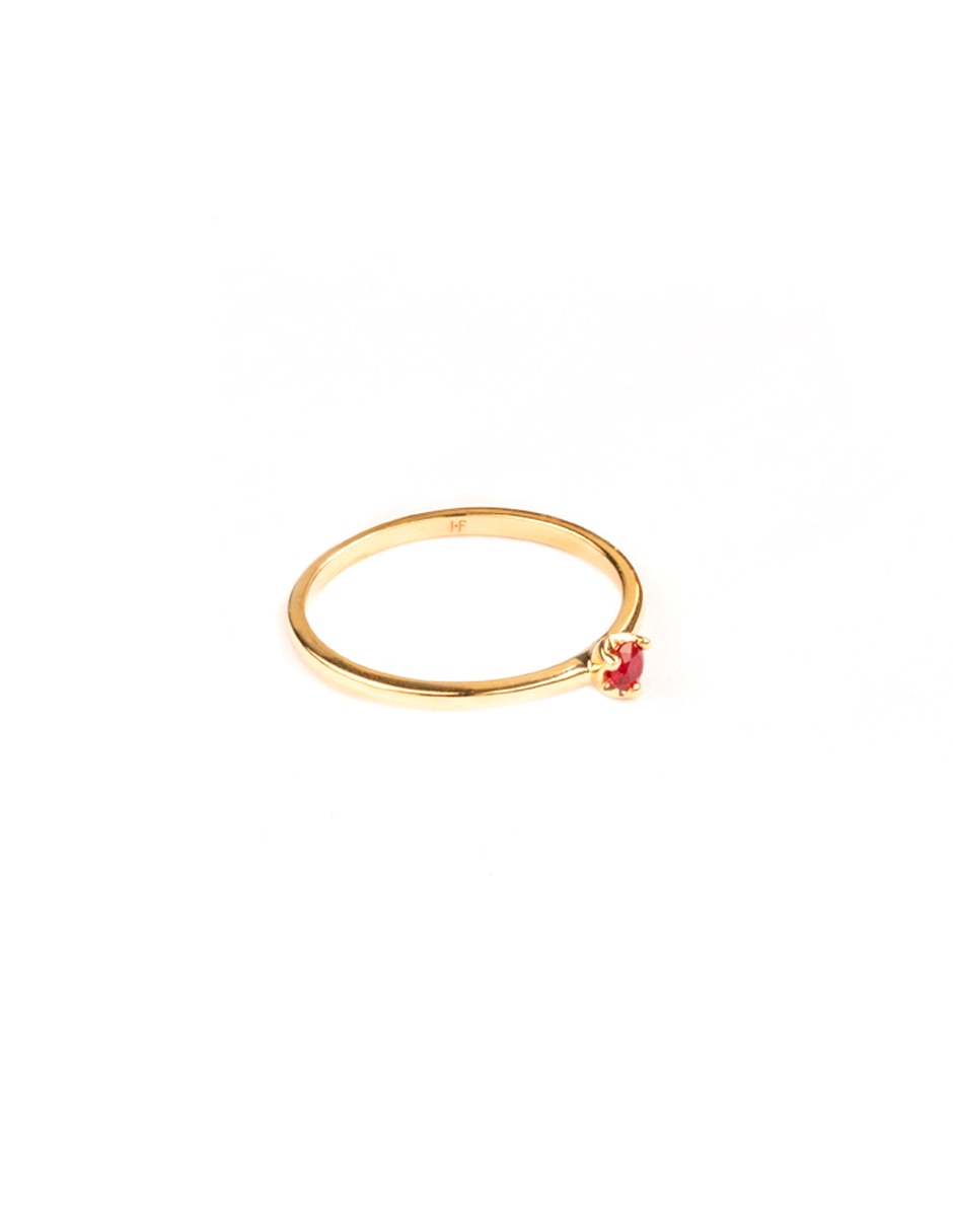 Anillo 14 k de oro amarillo rubí brillante 2