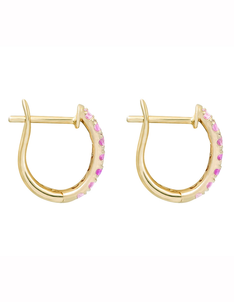 Aretes de oro con acabado pavé zafiro rosa 2