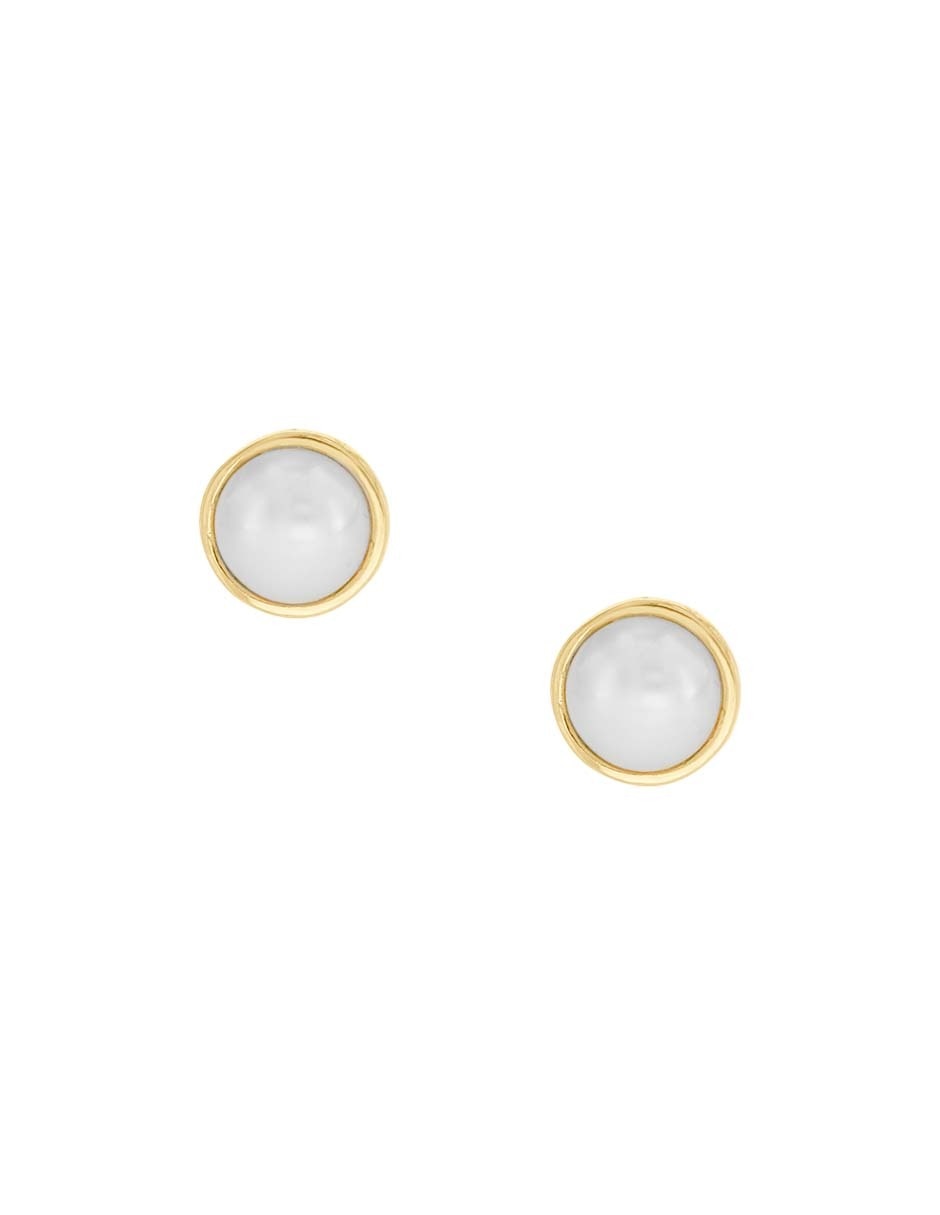 Aretes redondos Perly de oro con acabado espejo perla