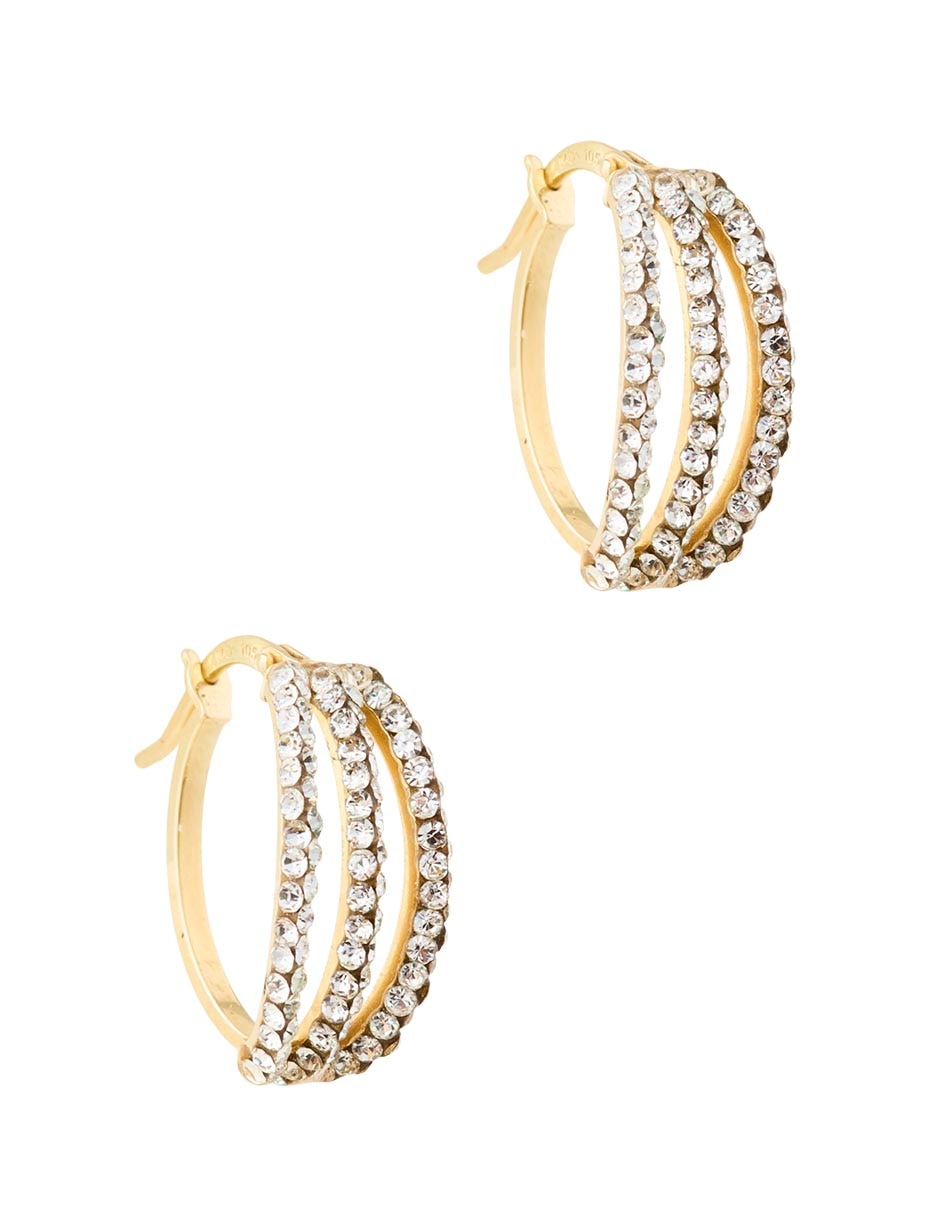 Arete corto de oro 14 K con acabado pavé cristal 2