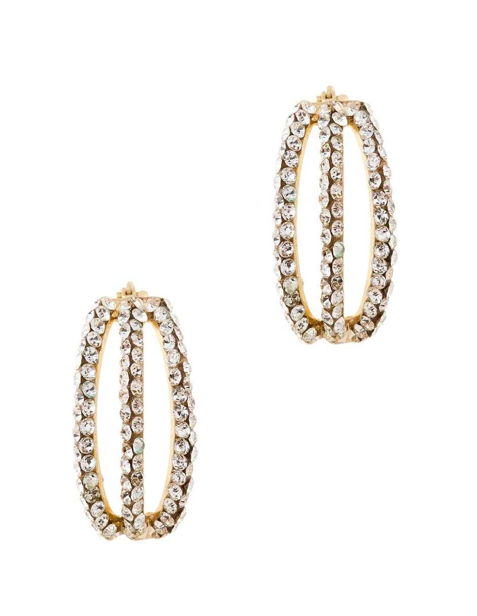 Arete corto de oro 14 K con acabado pavé cristal 3