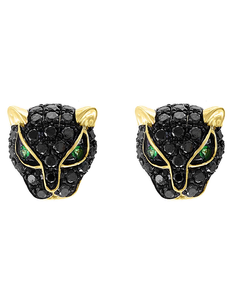 Broqueles de pantera Mystique de oro con acabado brillante diamante negro y tsavorita 1