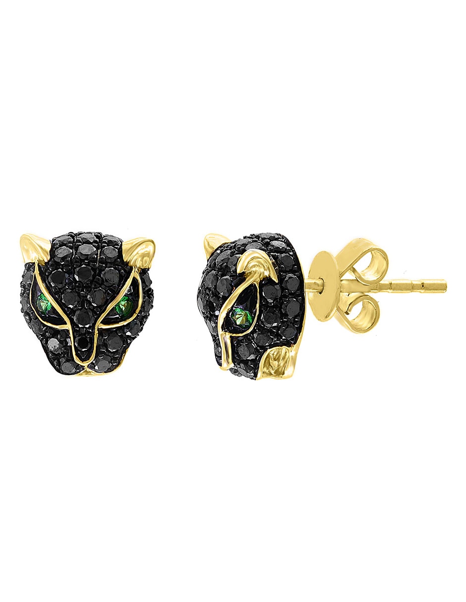 Broqueles de pantera Mystique de oro con acabado brillante diamante negro y tsavorita