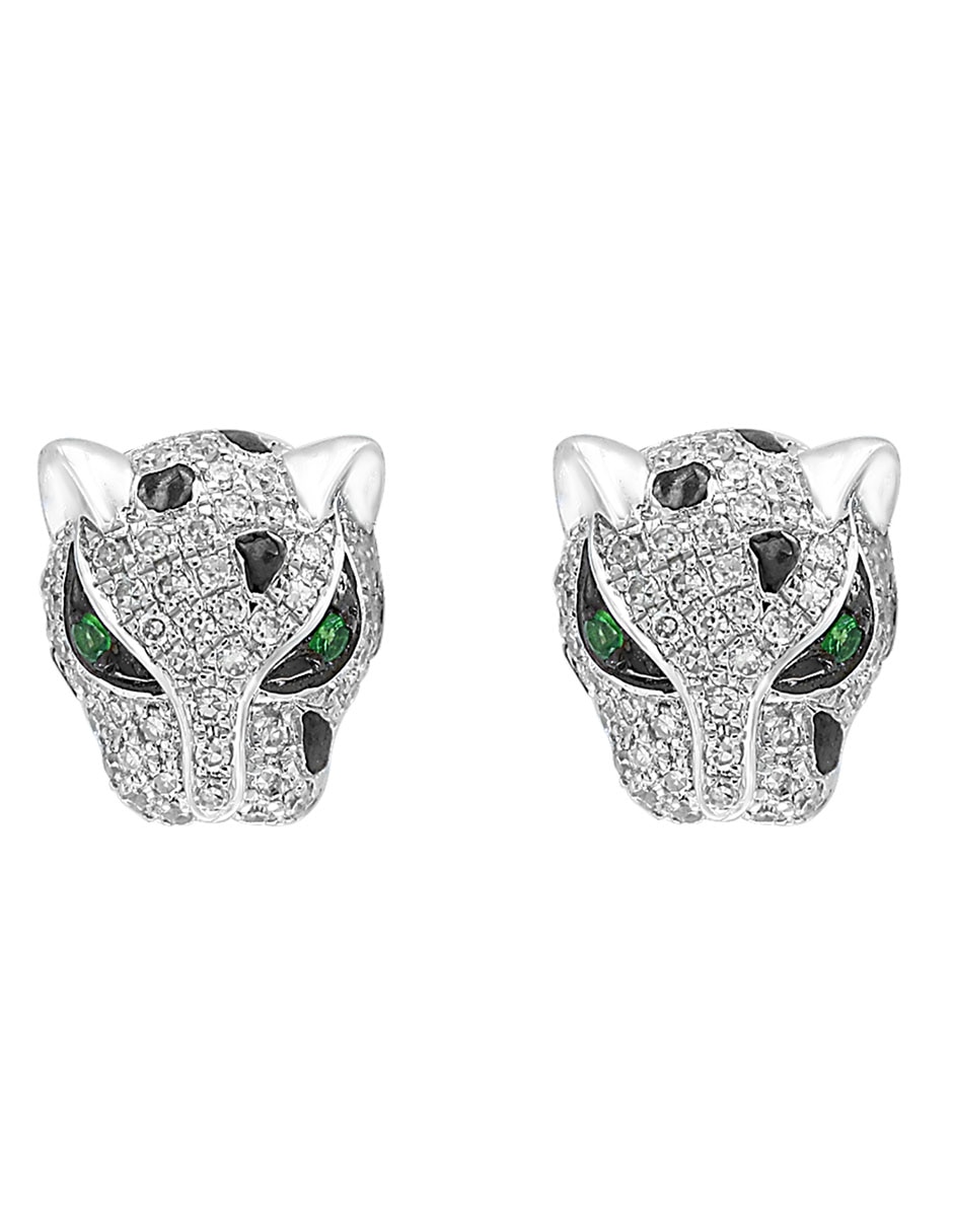 Broqueles de pantera Citrus de oro con acabado brillante diamante y tsavorita