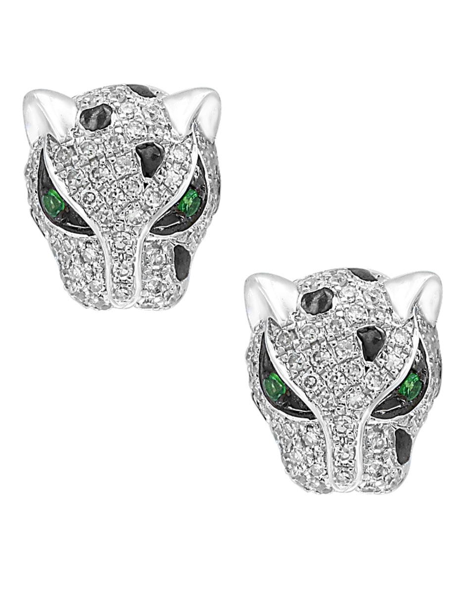Broqueles de pantera Citrus de oro con acabado brillante diamante y tsavorita 2