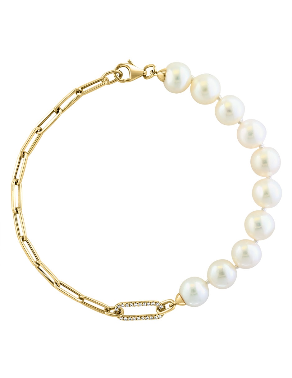 Pulsera de oro con diamante y perla 14 k Luna Pulsera de oro con diamante y perla 14 k Luna
