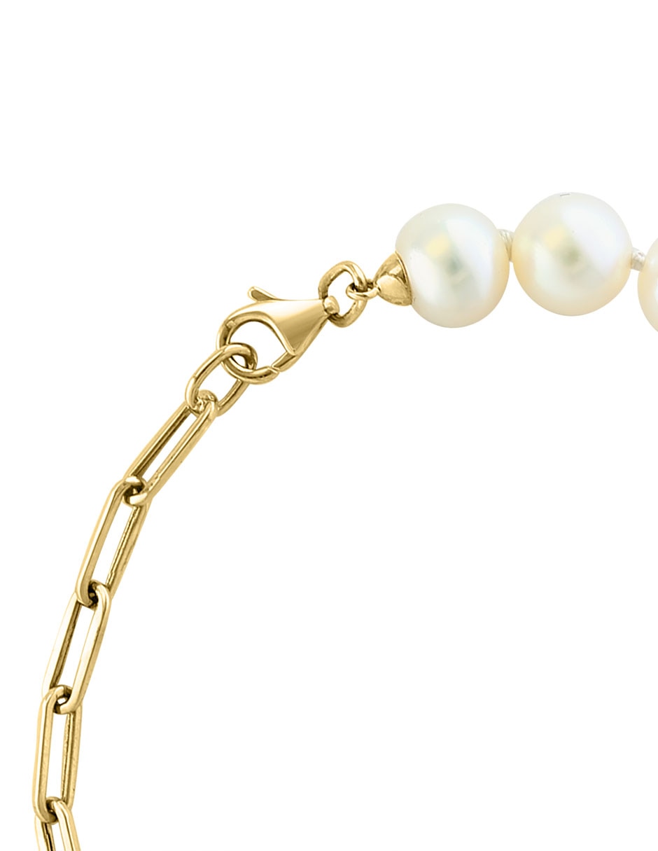 Pulsera de oro con diamante y perla 14 k Luna 2