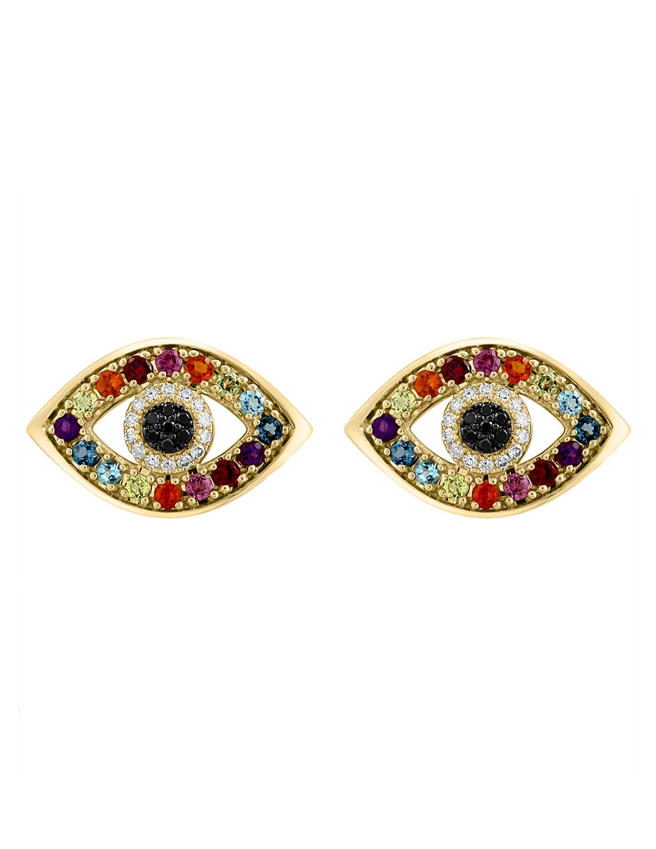Broqueles de ojo Mosaic de oro con acabado pavé diamante, amatista, topacio azul, topacio azul londres, citrino, diamante negro, granate, rodolita, y peridoto Broqueles de ojo Mosaic de oro con acabado pavé diamante, amatista, topacio azul, topacio azul londres, citrino, diamante negro, granate, rodolita, y peridoto