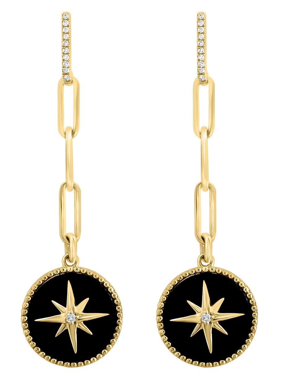 Aretes redondos Eclipse de oro diamante y ónix