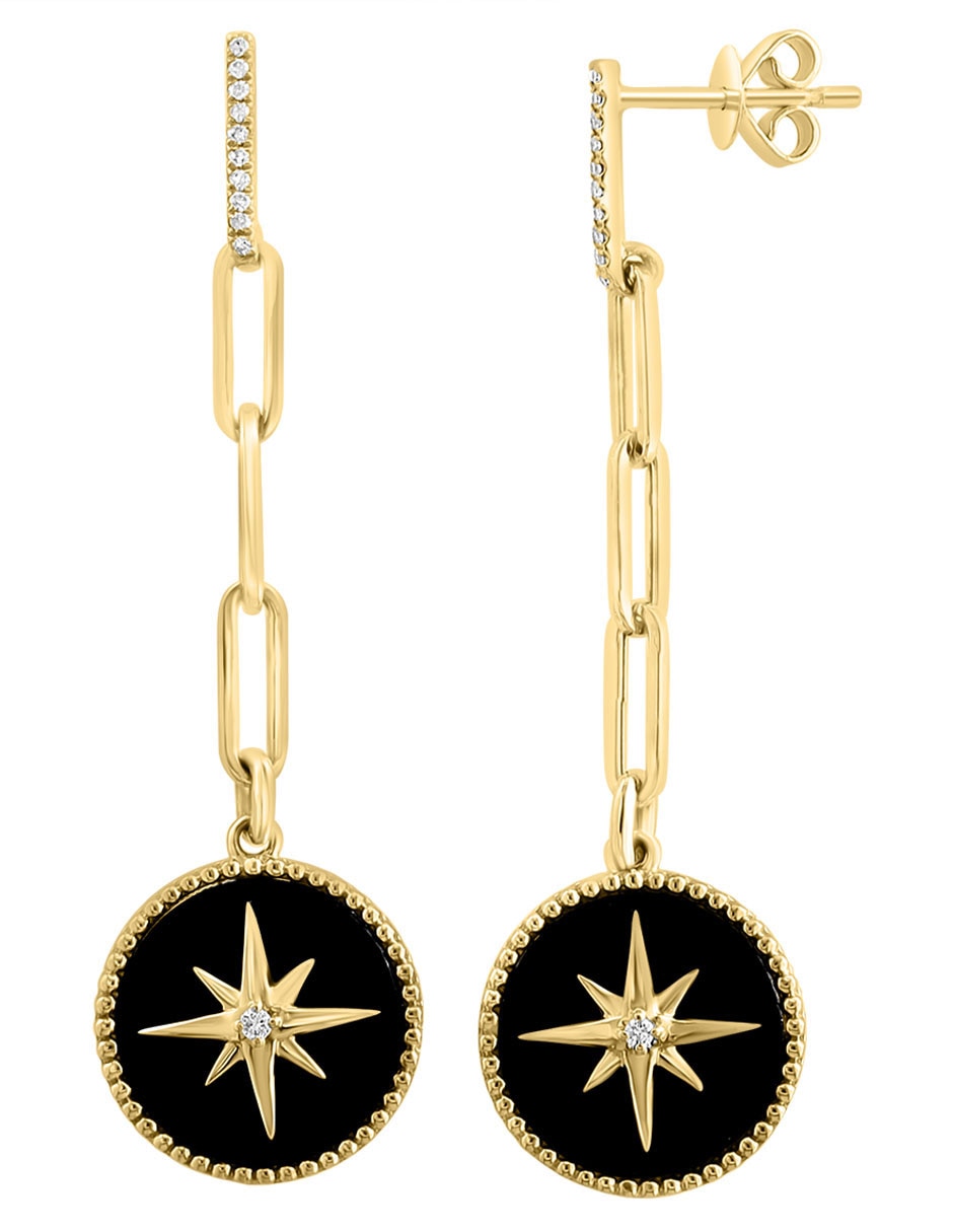Aretes redondos Eclipse de oro diamante y ónix 2