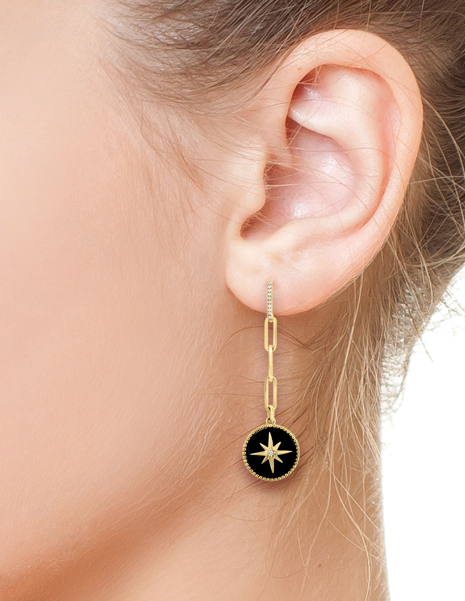 Aretes redondos Eclipse de oro diamante y ónix 3
