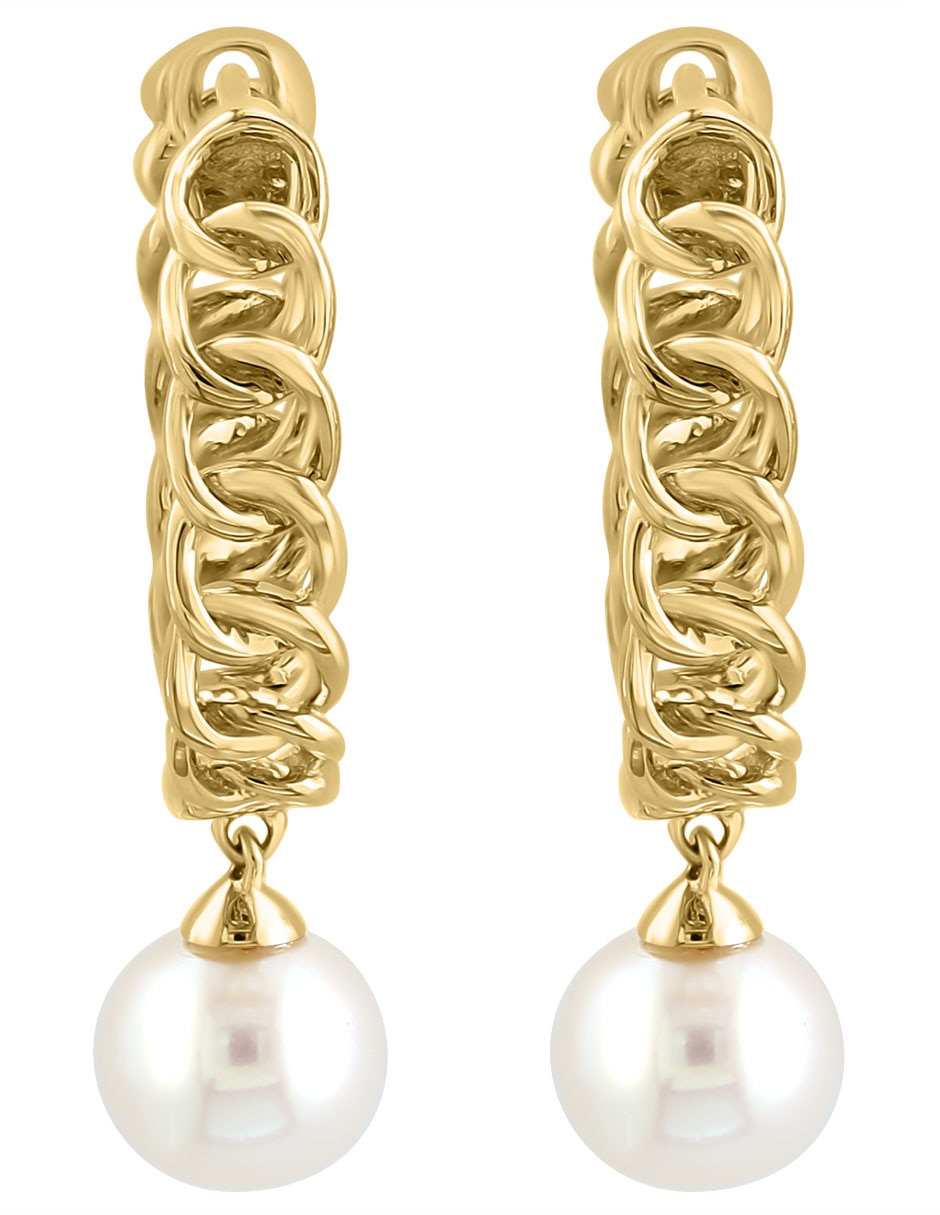Aretes redondos Luna de oro con acabado pavé perla de agua