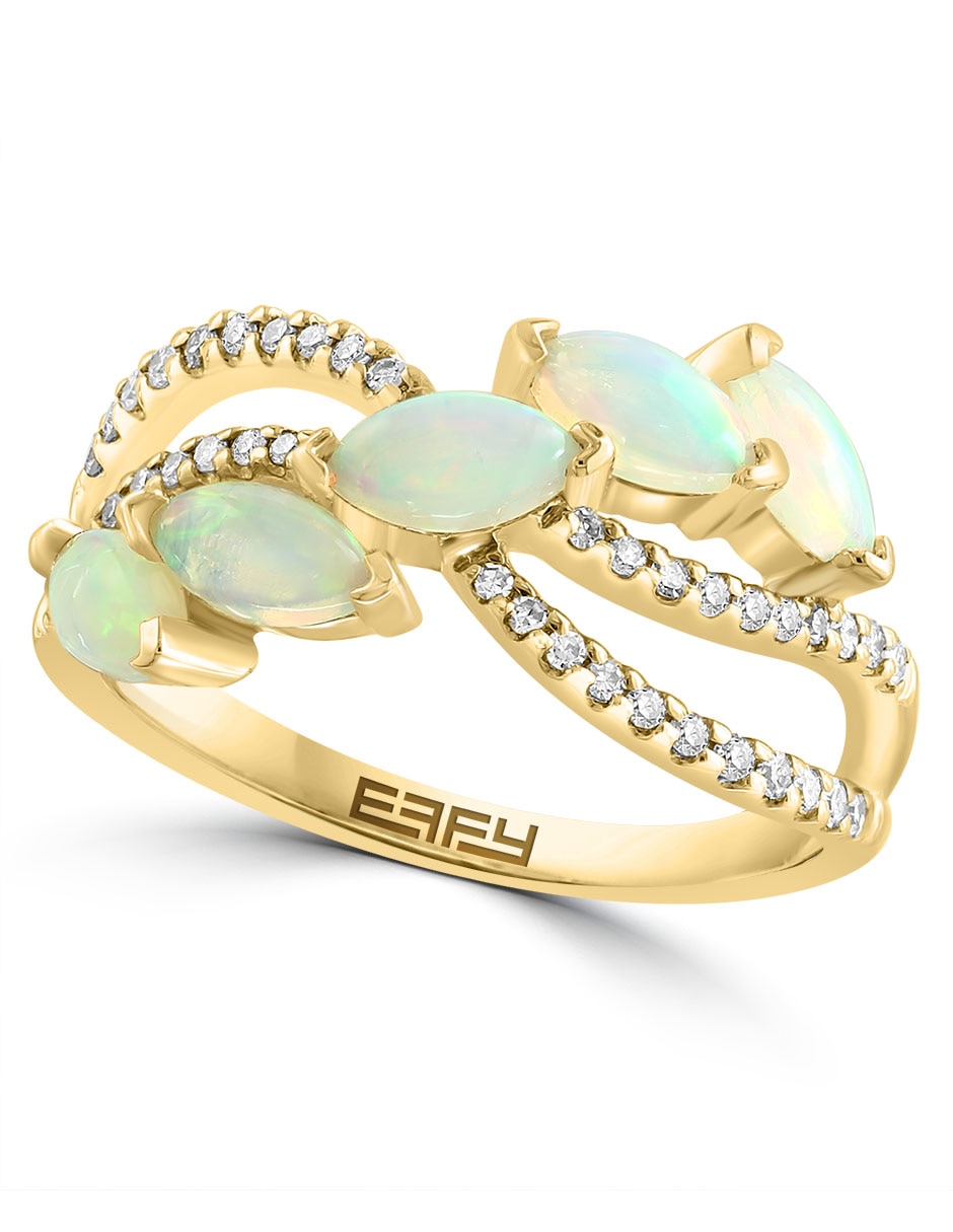 Anillo Aurora 14 k de oro diamante y ópalo etíope brillante