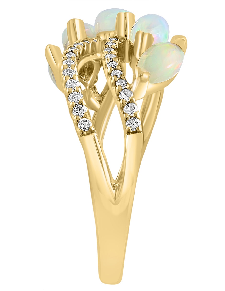 Anillo Aurora 14 k de oro diamante y ópalo etíope brillante 3