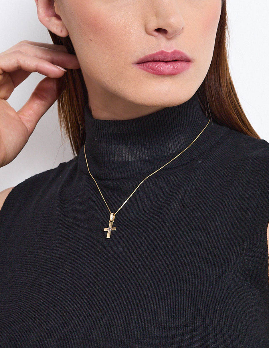 Collar con dije de cruz de oro 14 K 3