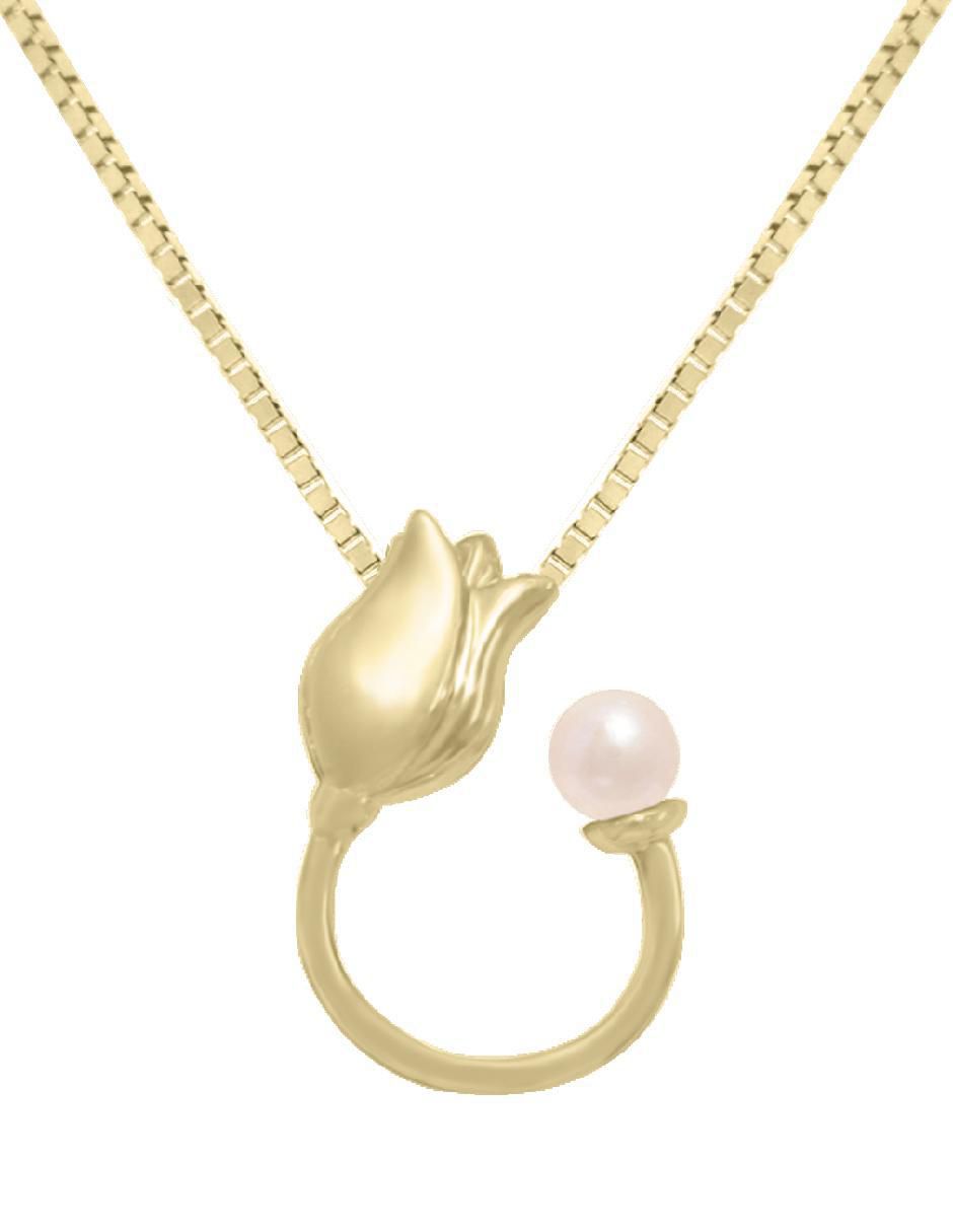 Colgante Y Dije de flor tulipán de oro 14 K perla