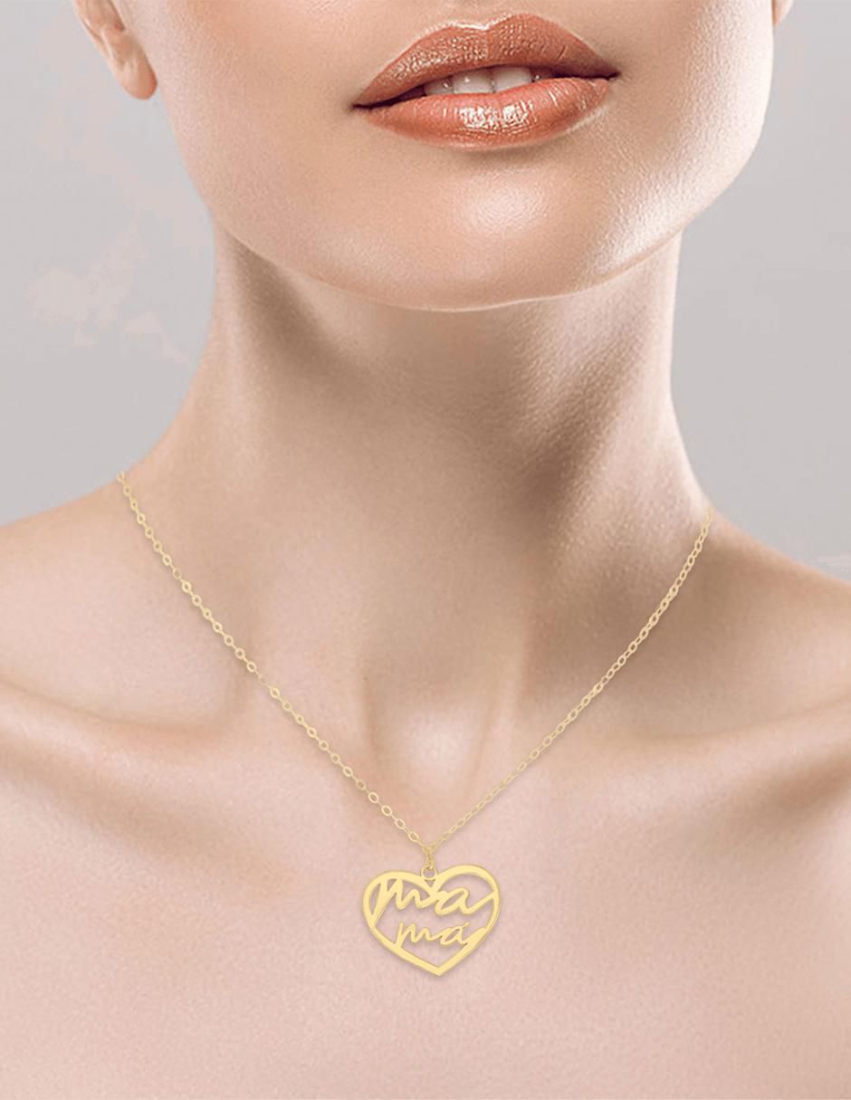 Colgante Y Dije de corazón mamá de oro 14 K 2