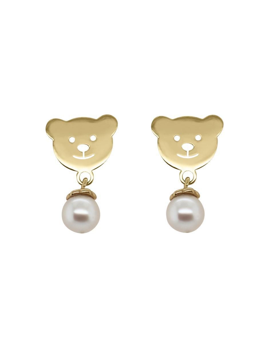 Aretes de oso Ilse de oro con acabado brillante perla
