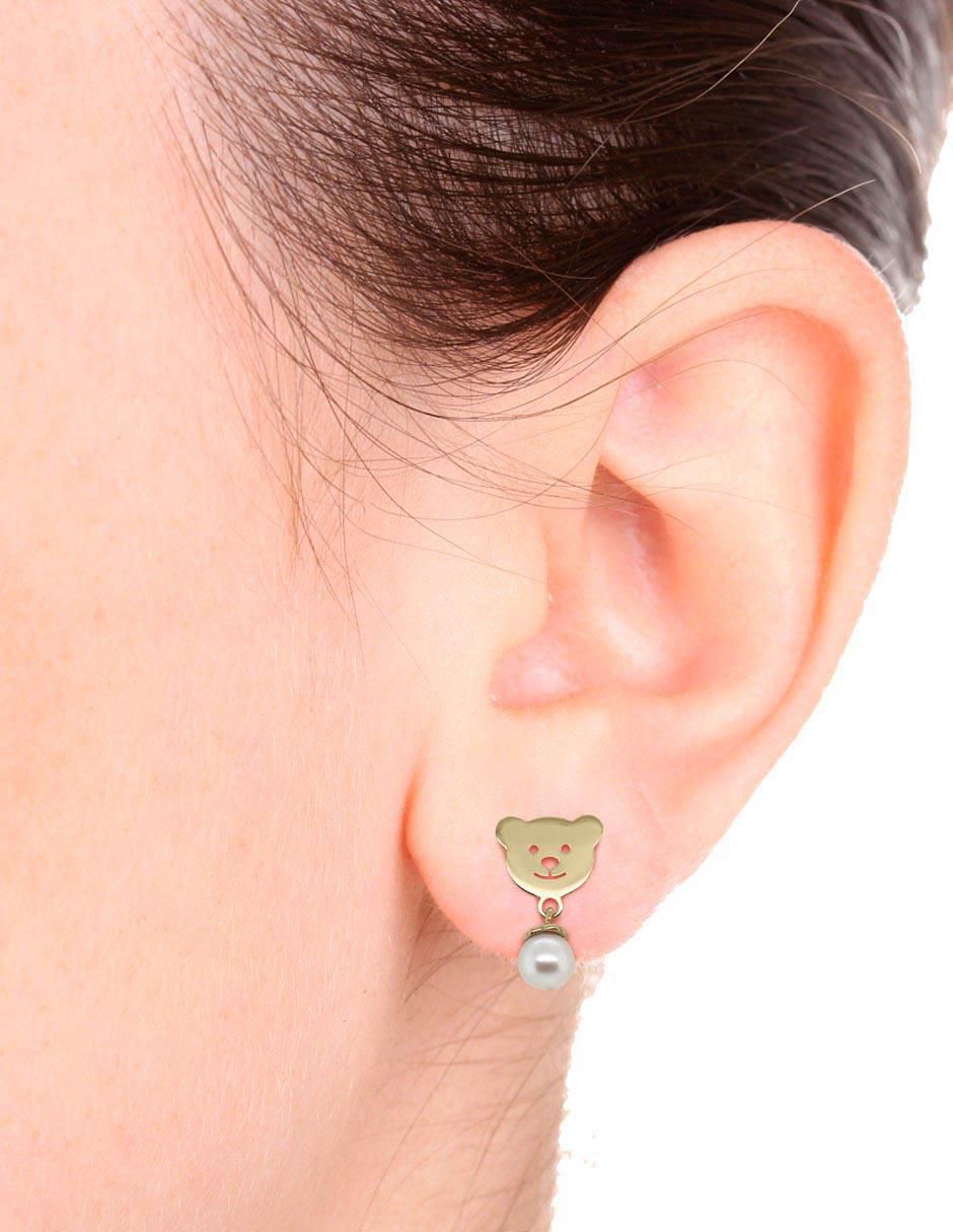 Aretes de oso Ilse de oro con acabado brillante perla 3
