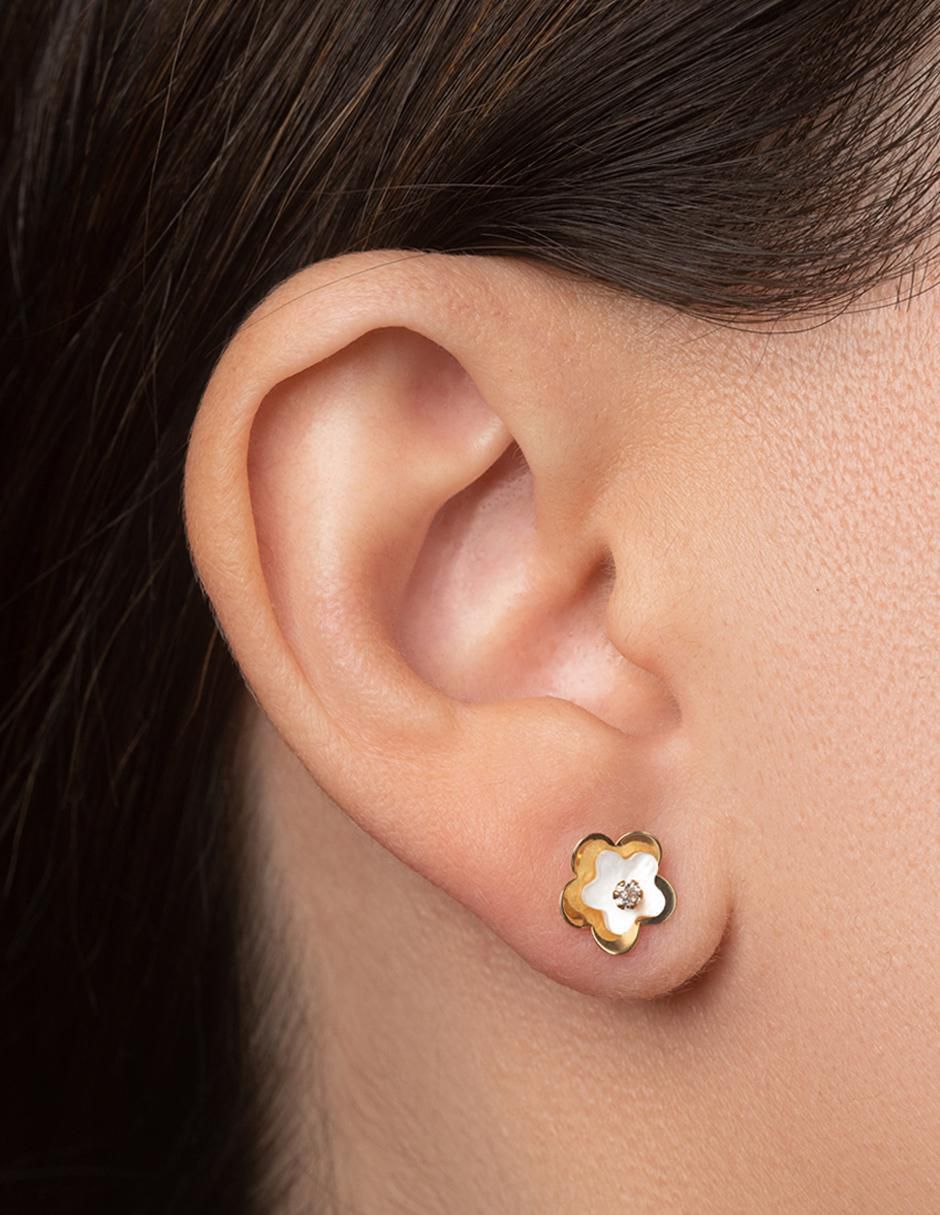 Broqueles de flor de oro con acabado espejo zirconia 2