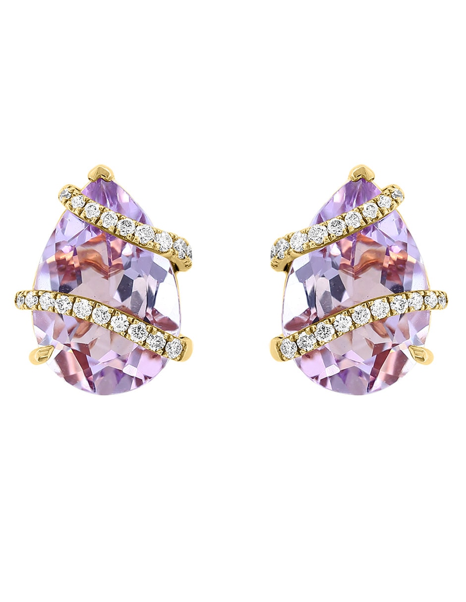Broqueles de gota Viola de oro con acabado pavé diamante y amatista