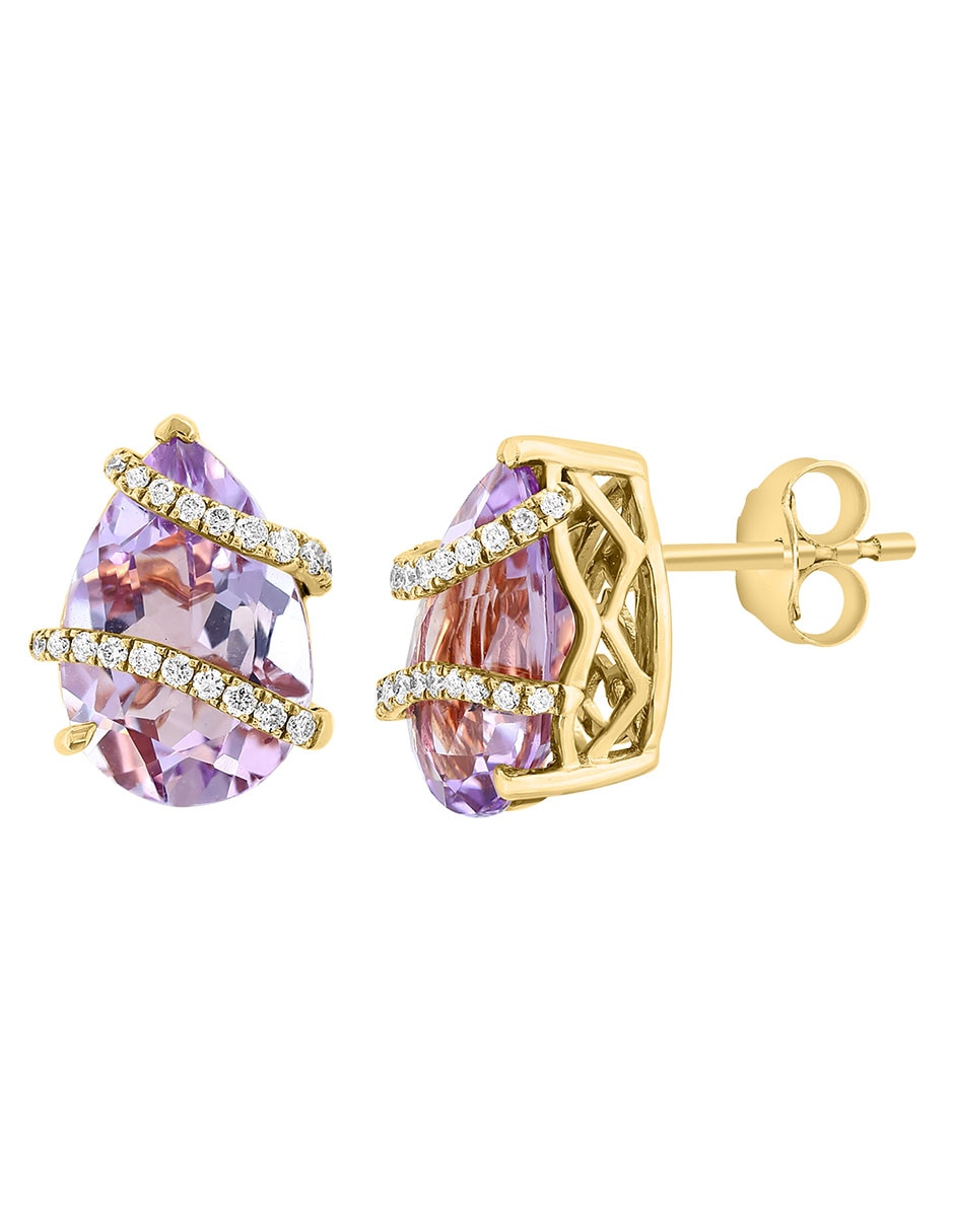 Broqueles de gota Viola de oro con acabado pavé diamante y amatista 2