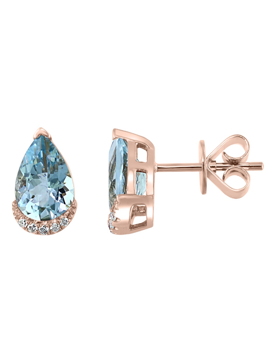 Broqueles de gota Aquarius de oro con acabado pavé diamante y aguamarina 2