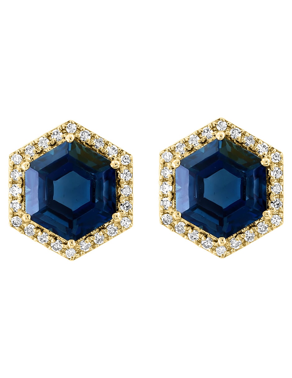 Broqueles hexagonales Ocean Bleu de oro con acabado pavé topacio azul de londres