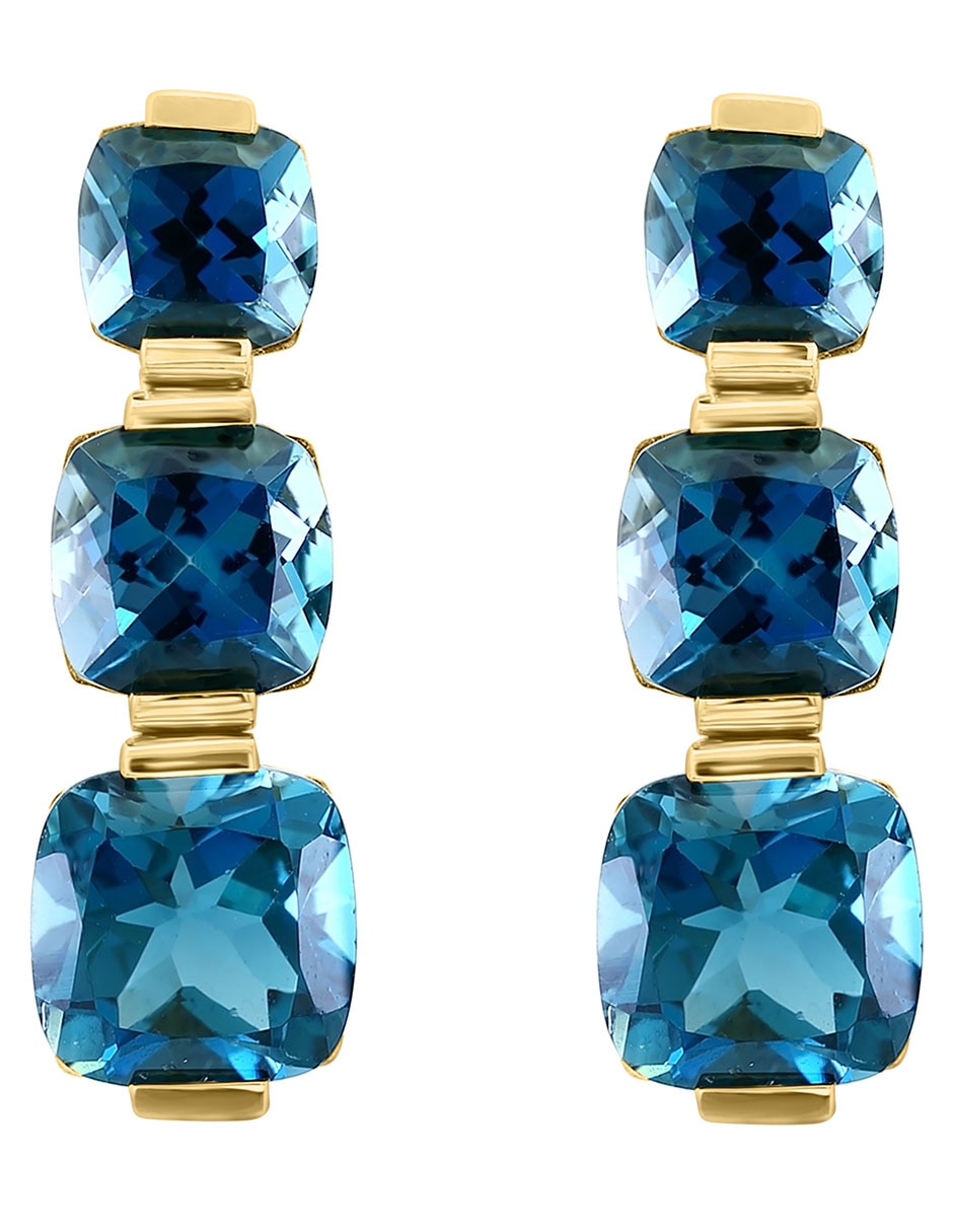 Aretes cuadrados Ocean Bleu de oro con acabado lustre topacio azul de londres