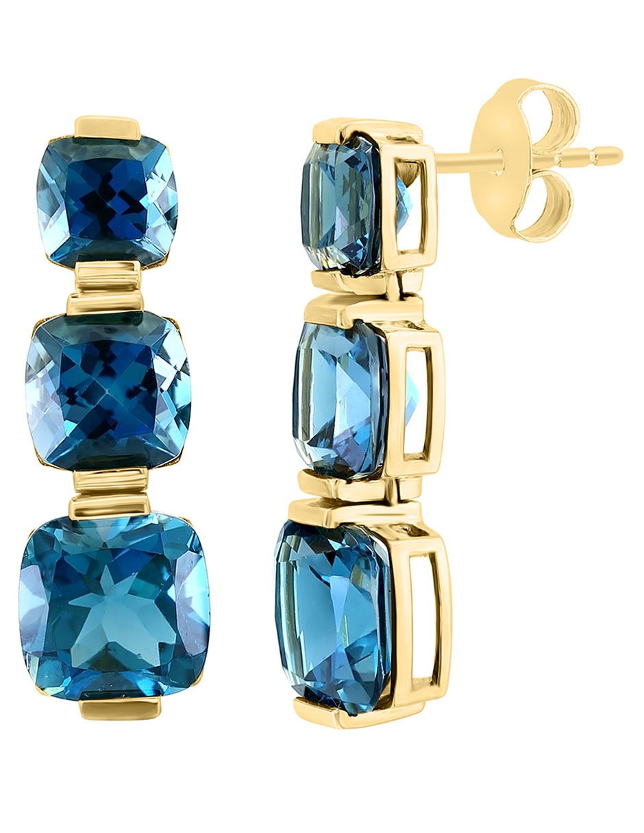 Aretes cuadrados Ocean Bleu de oro con acabado lustre topacio azul de londres 2
