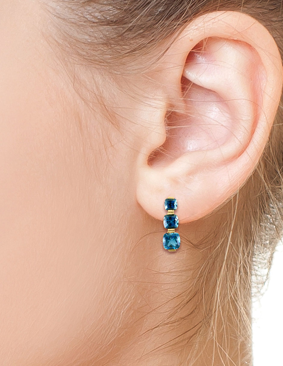 Aretes cuadrados Ocean Bleu de oro con acabado lustre topacio azul de londres 3