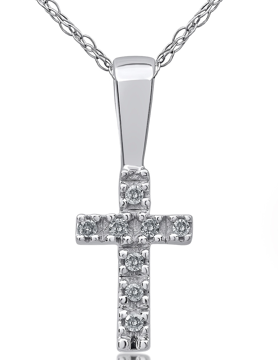 Collar de cruz de oro blanco 14 K