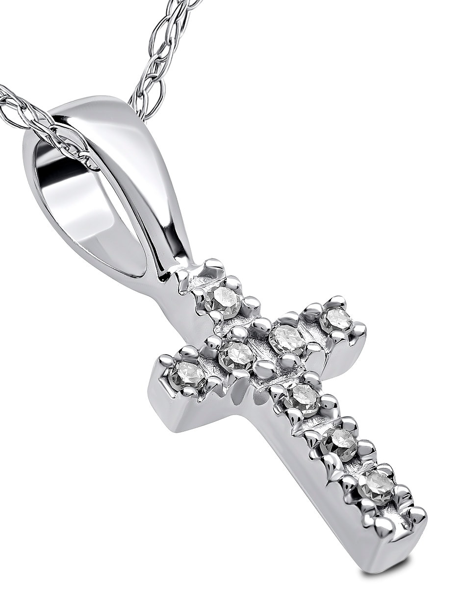Collar de cruz de oro blanco 14 K 3