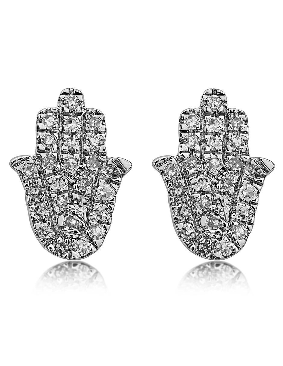 Aretes de mano de fátima de oro blanco con acabado brillante diamante Aretes de mano de fátima de oro blanco con acabado brillante diamante