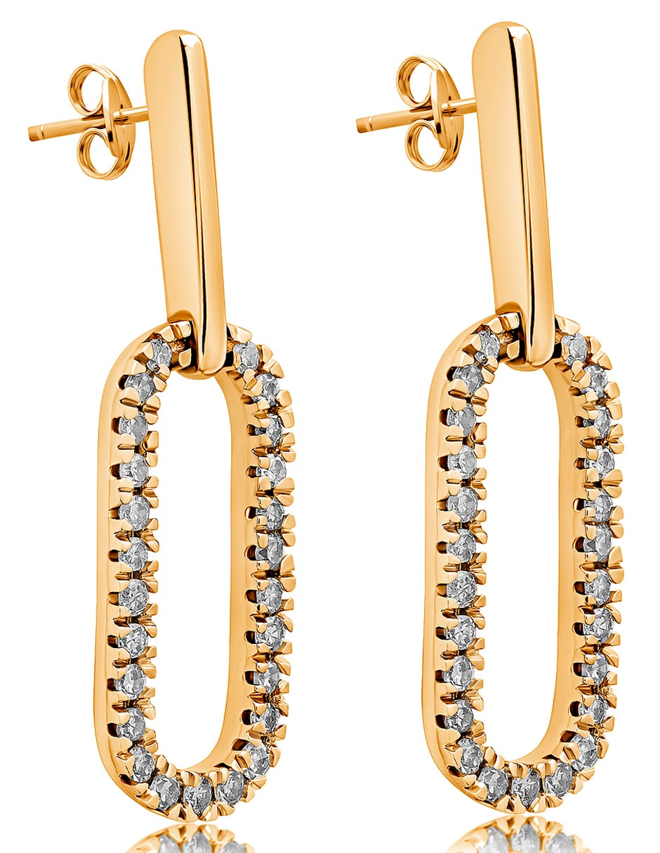 Aretes ovalados de oro con acabado brillante diamante 2