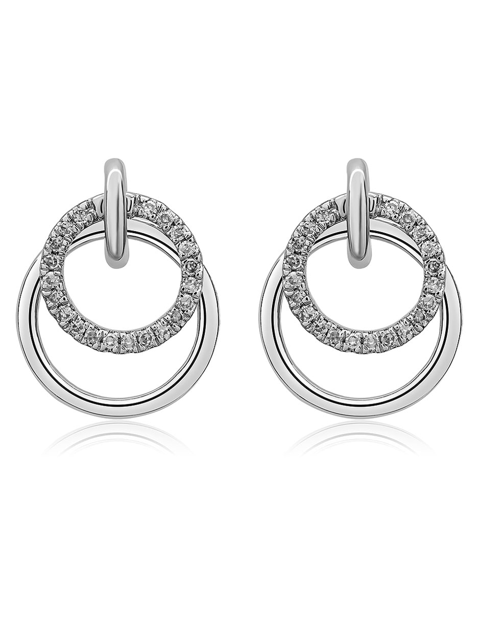 Aretes redondos de oro blanco con acabado brillante diamante Aretes redondos de oro blanco con acabado brillante diamante