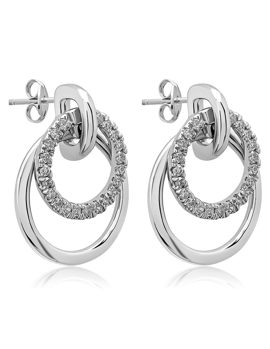 Aretes redondos de oro blanco con acabado brillante diamante 2