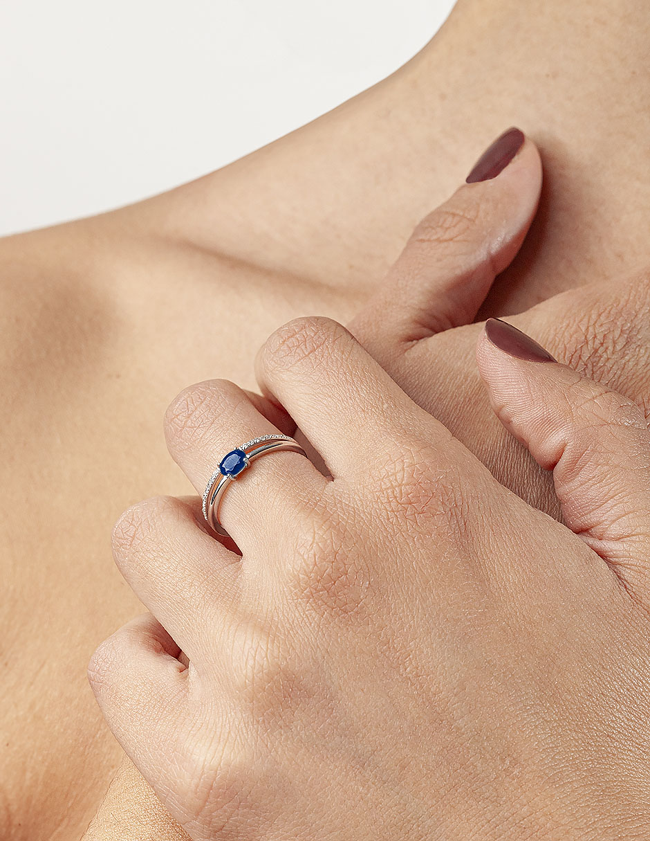 Anillo 14 k de oro blanco zafiro brillante 3