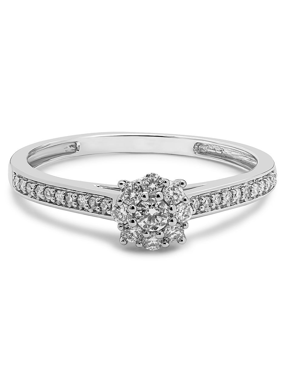 Anillo 14 k de oro blanco diamante brillante