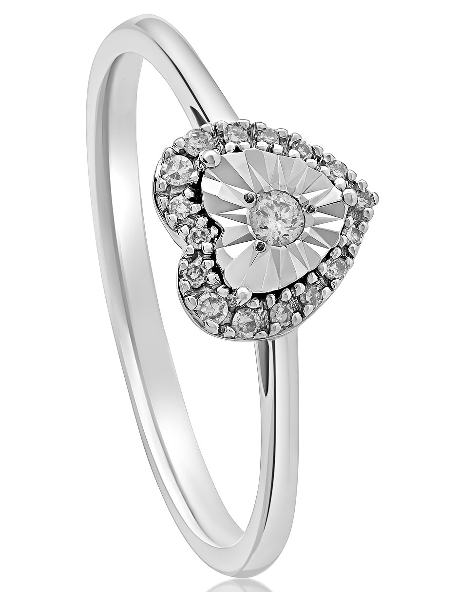 Anillo de corazón 14 k de oro blanco diamante brillante 2