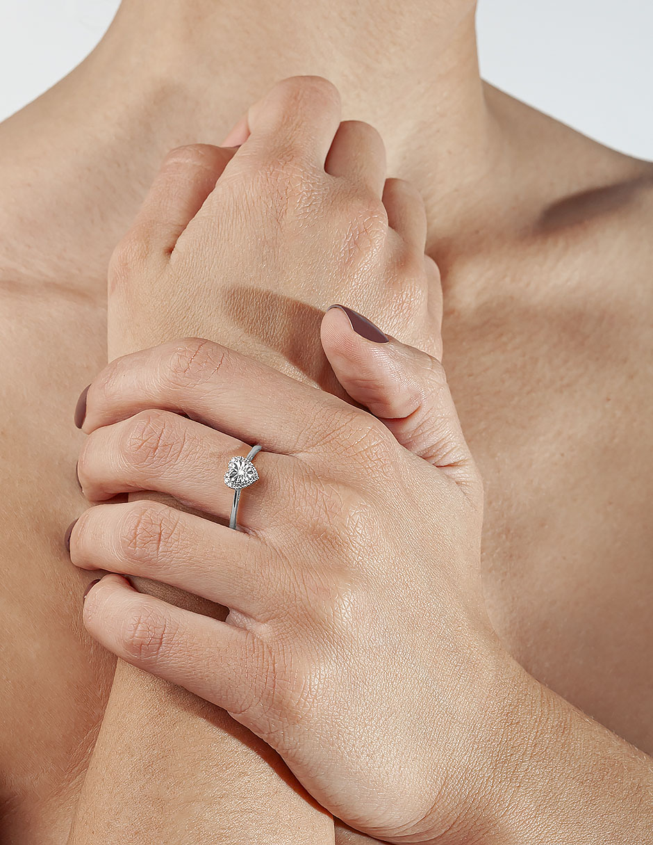 Anillo de corazón 14 k de oro blanco diamante brillante 3